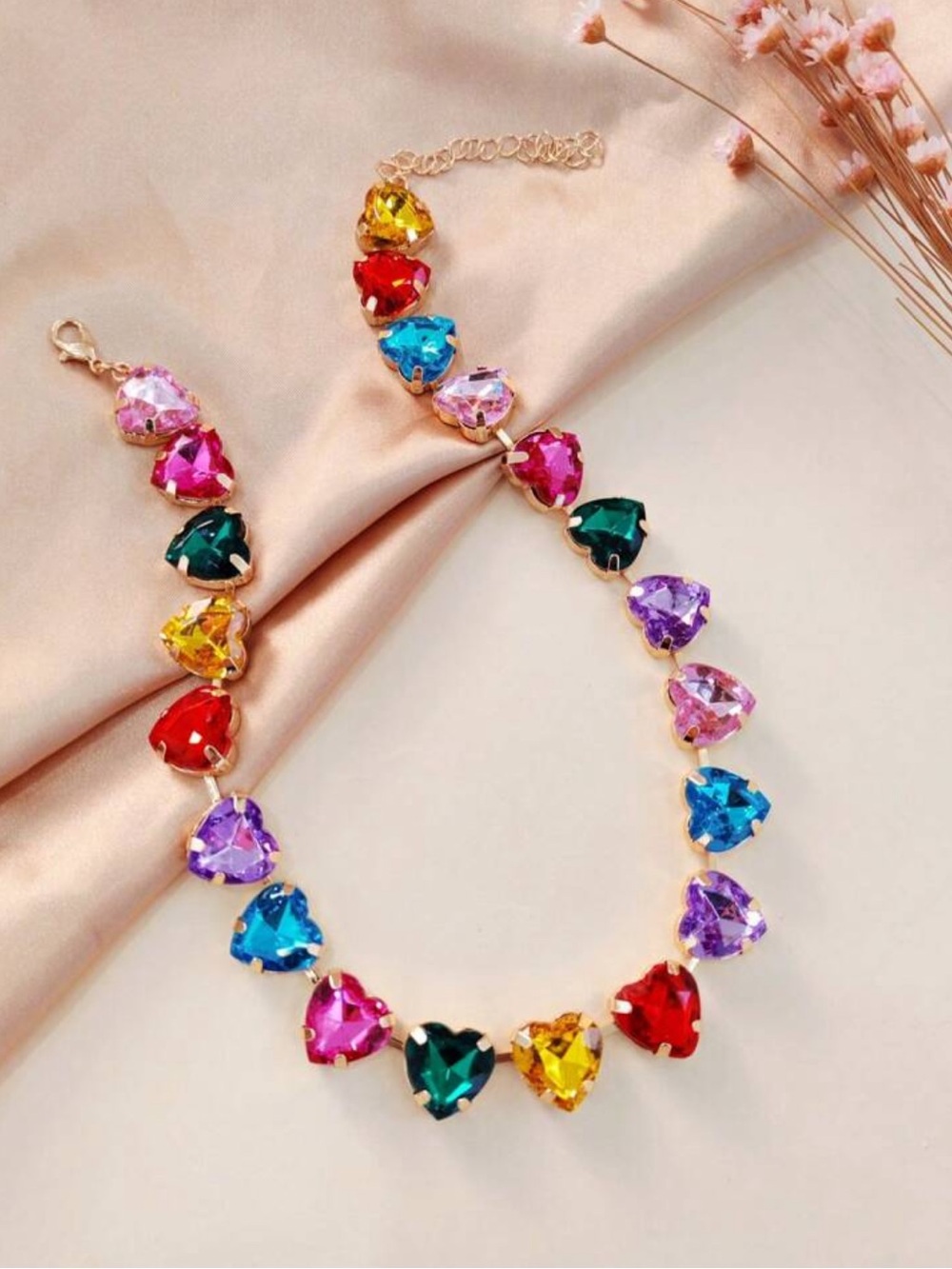 Multi-Color Heart Crystal Necklace - Women Jewelry